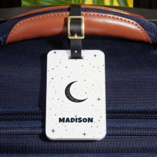 Custom White Celestial Sky with Crescent Moon Luggage Tag
