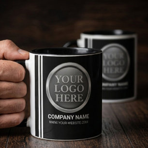 Custom White Company Logo on a Business Name Black Mug
