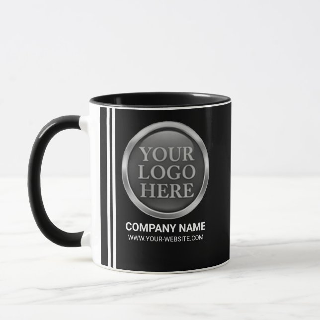 Custom White Company Logo on a Business Name Black Mug (Left)