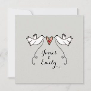 Custom White Doves Love Heart Faire-part de mariag