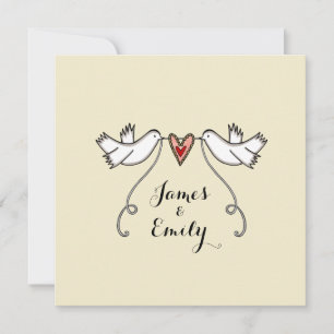 Custom White Doves Love Heart Wedding Invitation