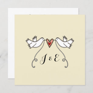 Custom White Doves Love Heart Wedding Invitation