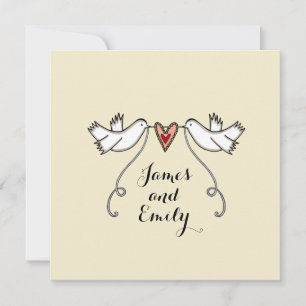 Custom White Doves Love Heart Wedding Invitation