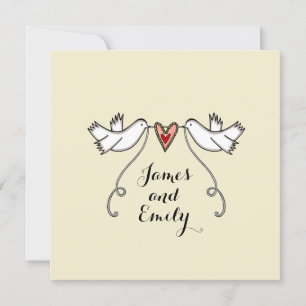 Custom White Doves Love Heart Wedding Invitation