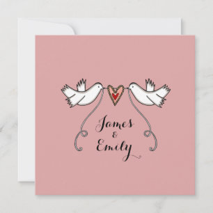 Custom White Doves Love Heart Wedding Invitation