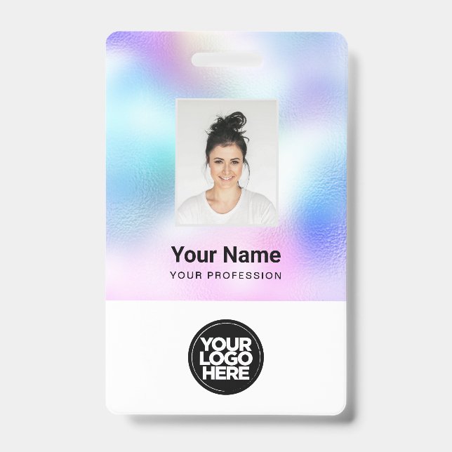 Custom White Employee Photo, Bar Code, Logo, Name  Badge (Front)