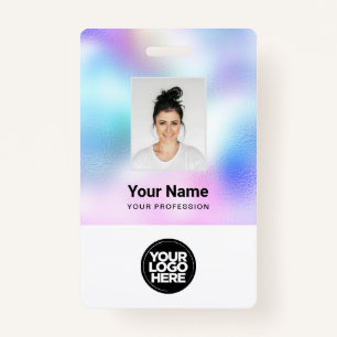 Custom White Employee Photo, Bar Code, Logo, Name  Badge