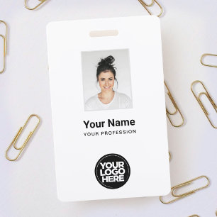 Custom White Employee Photo, Bar Code, Logo, Name Badge