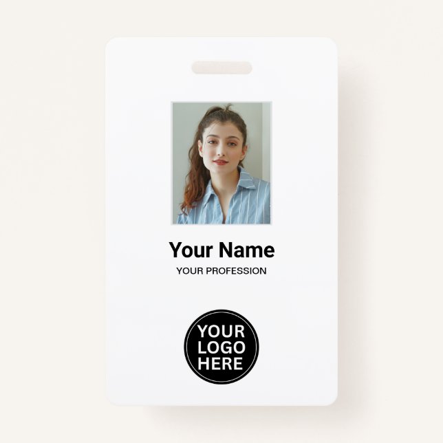 Custom White Employee Photo ID Logo Name Badge (Front)