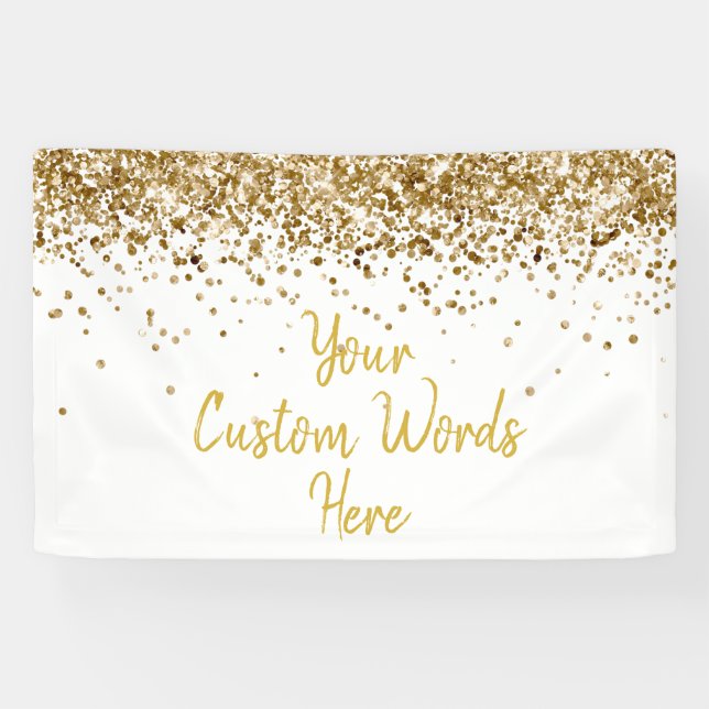 Custom White Gold Birthday Party Photo Booth Prop Banner (Horizontal)