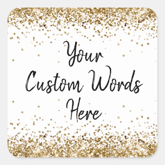 Custom White Gold Personalized Birthday Party Square Sticker (Front)