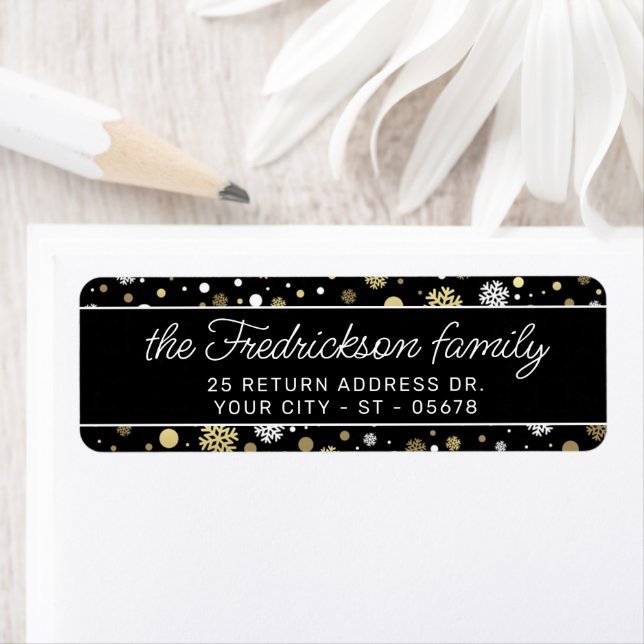Custom White Gold Snowflakes Polkadots On Black (Insitu)
