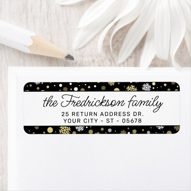 Custom White Gold Snowflakes Polkadots On Black (Insitu)