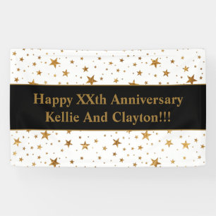Custom White/Gold Stars With Message Anniversary Banner