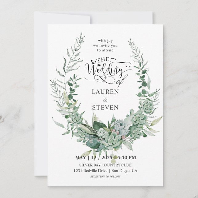 Custom White Green Branching Out Floral Flowers  Invitation (Front)