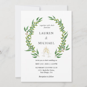 Custom White Green Watercolor Greenery Wedding Invitation