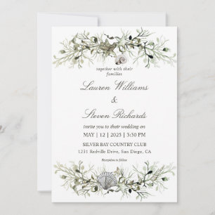 Custom White Grey Marine Nautical Beach Wedding Invitation