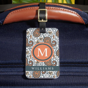 Custom White Grey Orange Green Paisley Pattern Luggage Tag