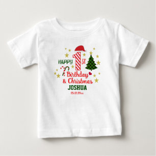 Custom White Happy 1st Birthday & First Christmas Baby T-Shirt