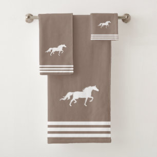 Custom White Horse & Three Stripes on Lucky Beige Bath Towel Set