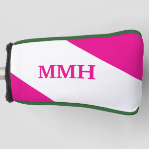 Custom White Hot Pink Green Monogram Putter Cover