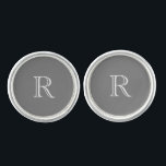 Custom White Initial Groomsmen Dark Grey Cufflinks<br><div class="desc">Custom Masculine Font White Initial on dark grey background Cufflinks.</div>