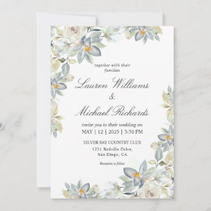 Custom White Light Blue Eucalyptus Charm Wedding Invitation