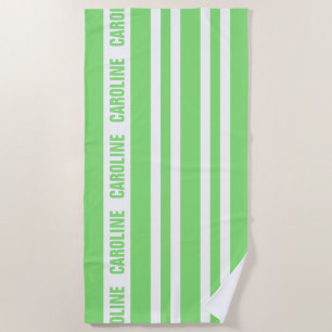 Custom White Lime Green Stripes Pattern Beach Towel