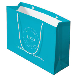 Custom white Logo on blue cyan Business website Large Gift Bag