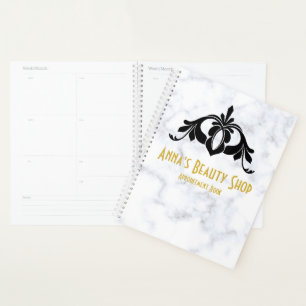 Custom White Marble Beauty Shop Appointment Book   Planner