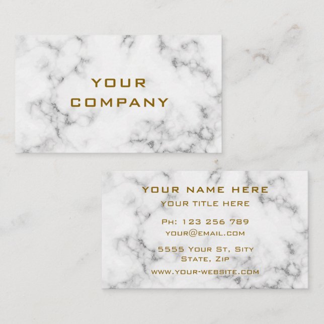 Custom White Marble Gold Business Card Template (Front/Back)