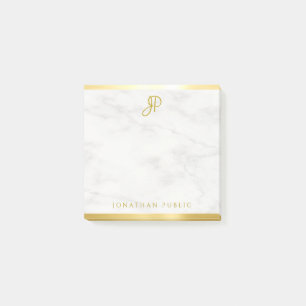 Custom White Marble Gold Calligraphy Monogram Post-it Notes