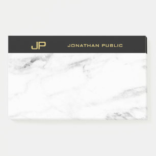 Custom White Marble Monogram Gold Text Elegant Post-it Notes