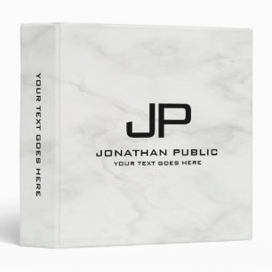 Custom White Marble Monogram Initial Template Binder