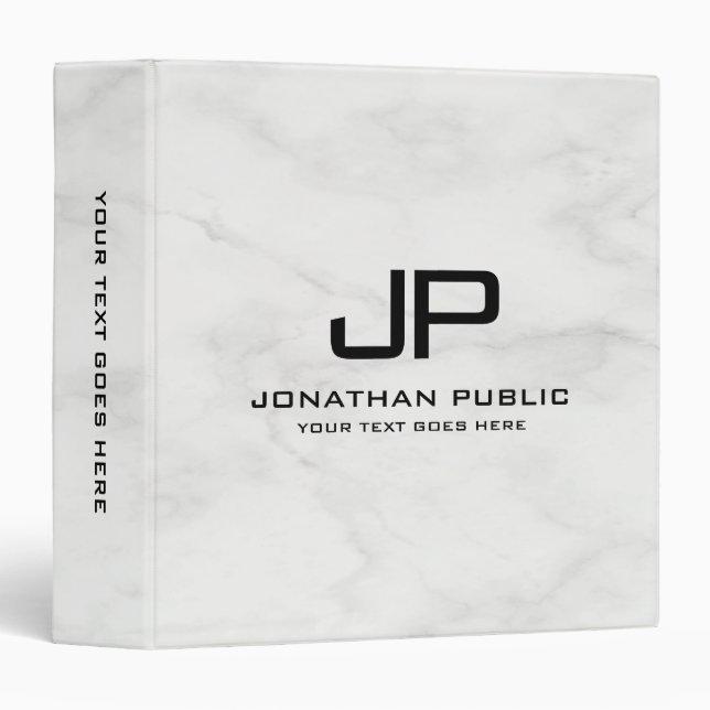 Custom White Marble Monogram Initial Template Binder (Front/Spine)