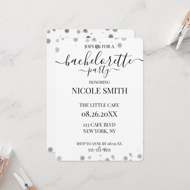 Custom White Minimal Orbs Bachelorette Party Invitation (Front/Back In Situ)