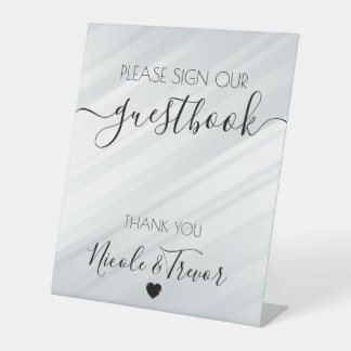 Custom White Modern Diagonal Lines Pedestal Sign