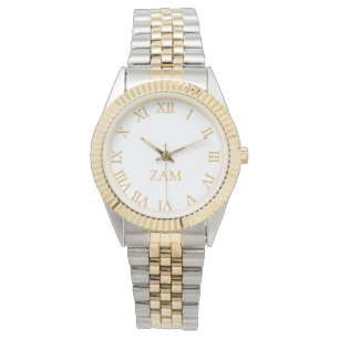 Custom white Monogrammed Gold Silver Tone Bracelet Watch