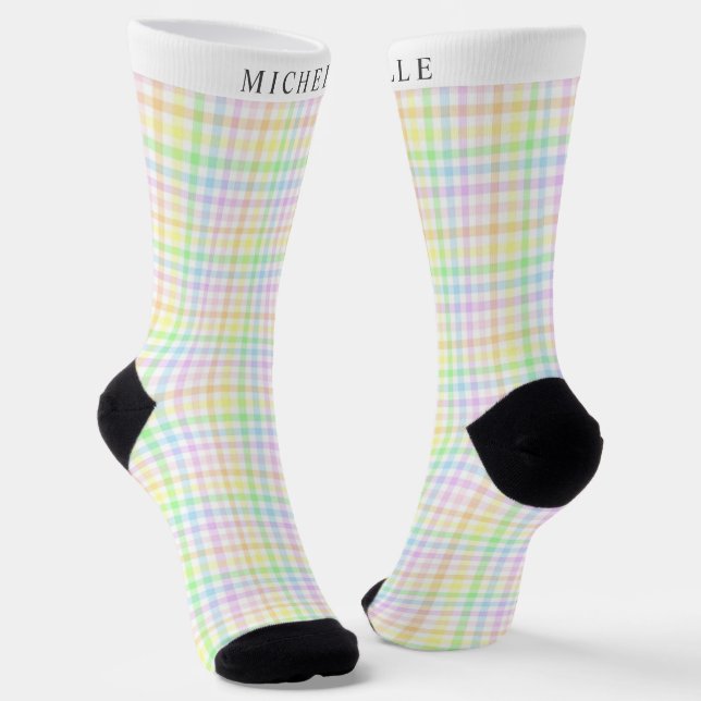 Custom White Multicolor Chequered Pattern Socks (Angled)