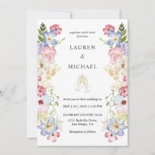 Custom White Multicolor Spring Fairy Wedding Invitation