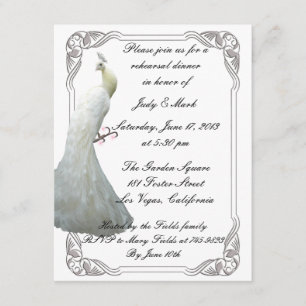 Custom White Peacock Rehearsal Dinner Invitation