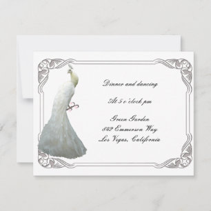 Custom White Peacock Wedding Reception Card