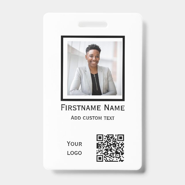 custom white photo employee  badge ID qr code (Front)