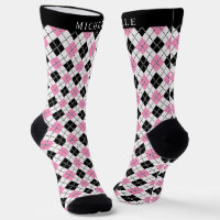 Custom White Pink Black Chequered Argyle Pattern