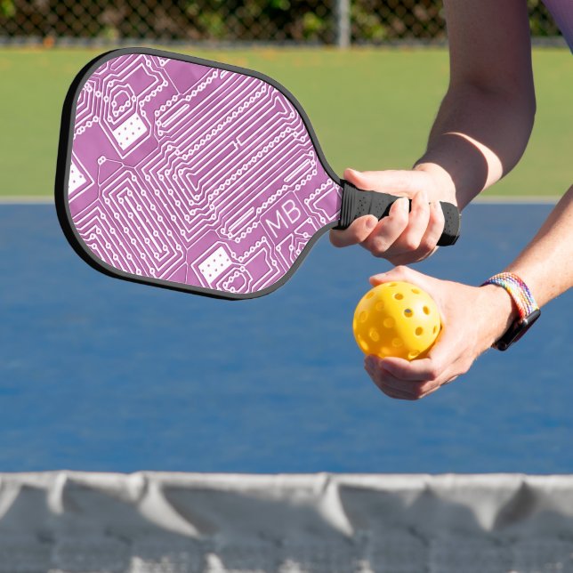 Custom White Pink Classic Computer Circuit Board Pickleball Paddle (Insitu)
