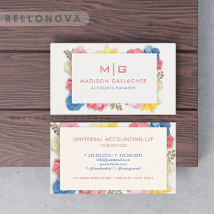 Custom White Pink Colourful Floral Professional Business Card