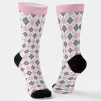 Custom White Pink Grey Chequered Argyle Pattern