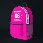 Custom white pink Name, Number, Team Sport Printed Backpack<br><div class="desc">Create your own custom white cute pink Sport Football Style Printed Backpack with Name, Number, Team Name, Slogan and Year. Personalize this simple classic Printed Backpack template with your custom message, name, team name and year. Easily personalize it for a cool sport keepsake. Create your unique personalized gift for coach,...</div>