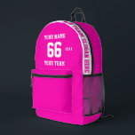 Custom white pink Name, Number, Team Sport Printed Backpack<br><div class="desc">Create your own custom white cute pink Sport Football Style Printed Backpack with Name, Number, Team Name, Slogan and Year. Personalize this simple classic Printed Backpack template with your custom message, name, team name and year. Easily personalize it for a cool sport keepsake. Create your unique personalized gift for coach,...</div>