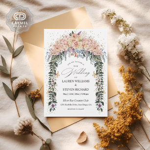 Custom White Pink Pastel Flowers Gate Premium  Invitation
